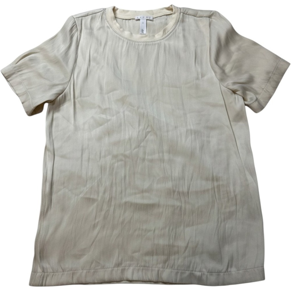 Leith Blouse Womens Small Ivory Good Short Sleeve Crew Neck Satin Finish
